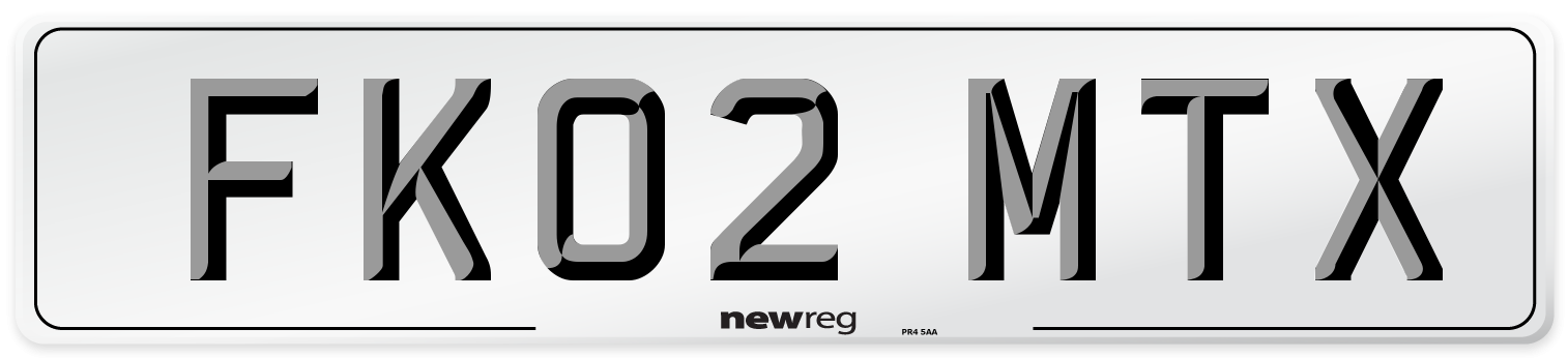 FK02 MTX Number Plate from New Reg